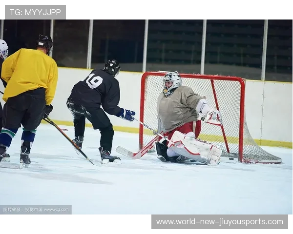 冰球运动员飞扑救球摔出球门区 冰球运动员飞扑救球摔出球门区